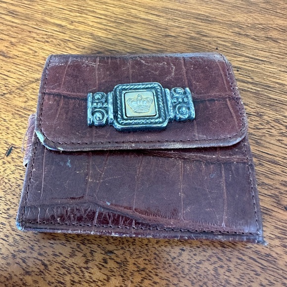 Small Brighton Brown Leather Wallet with Crown Emblem - Picture 1 of 6